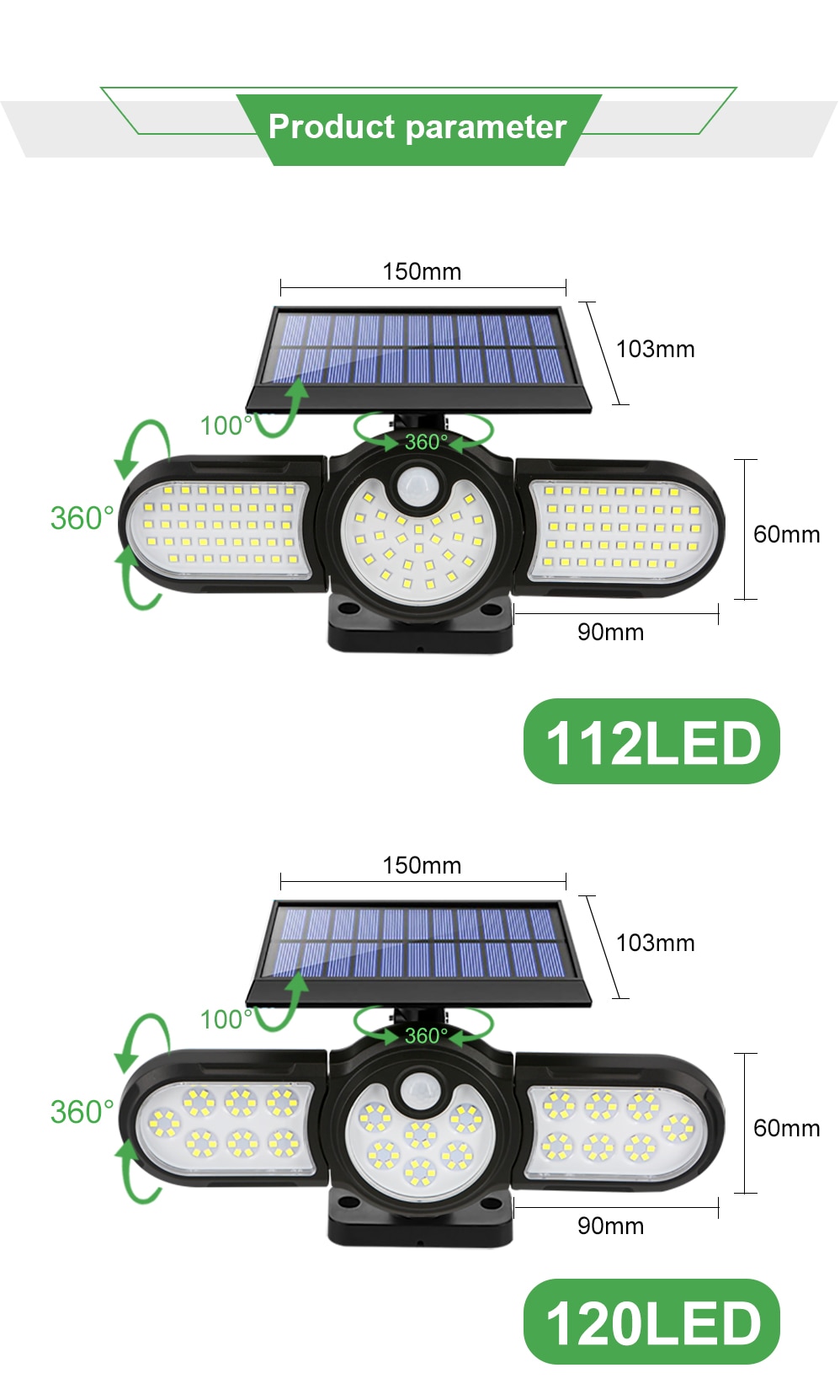140 COB Outdoor Solar Lights Three Head Lighting Lawn Ground Lamp PIR Motion Sensor Landscape Spotlights For Garden Courtyard