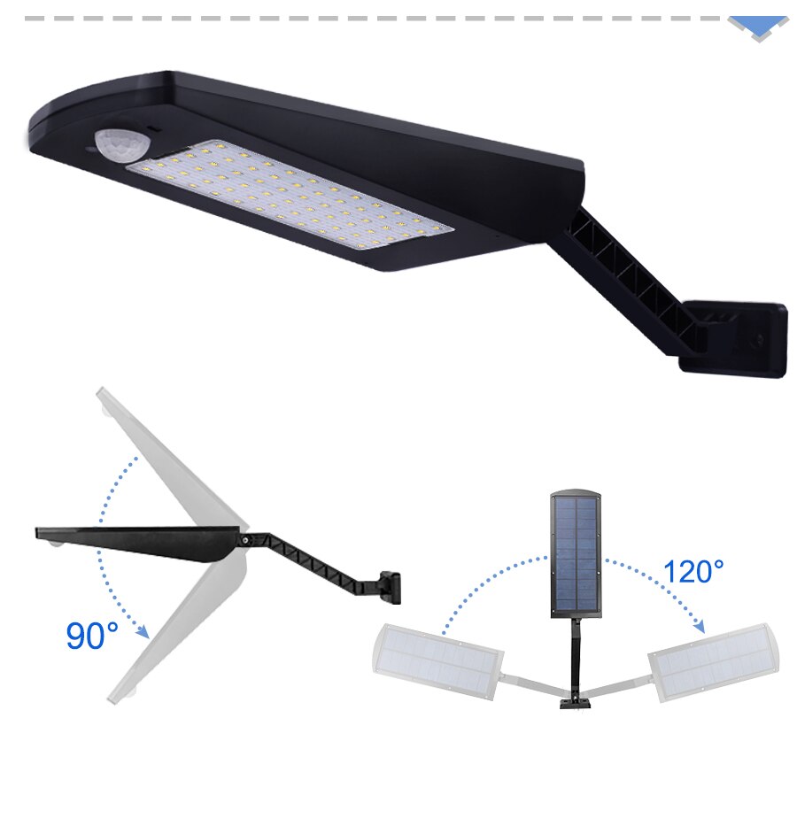 66 Led Solar Light Outdoor Waterproof Street Light Rotable Pole Solar Street Lamp Wall Lamp With 3 Modes For Garden