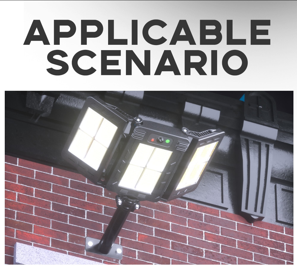 240/384/648/675 LED Solar Street Lights Outdoor 3 Head Motion Sensor 270 Angle Wide Lighting Waterproof Remote Control Wall Lamp
