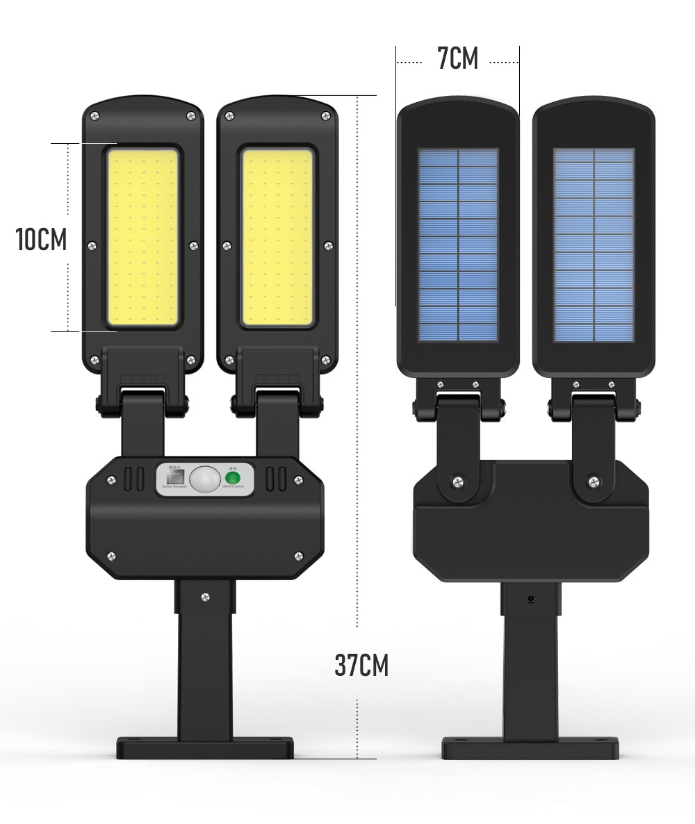 200COB Double-headed Solar Street Lights Outdoor 3 Light Mode Solar Lamp Motion Sensor Security Lighting for Garden Patio Yard