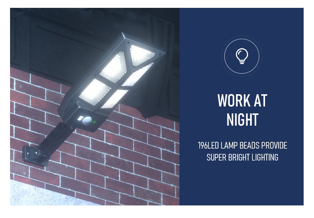 196 LED Solar Street Lights Outdoor Motion Sensor 3 Light Mode Waterproof Security Lighting Solar Lamp for Garden Patio Yard
