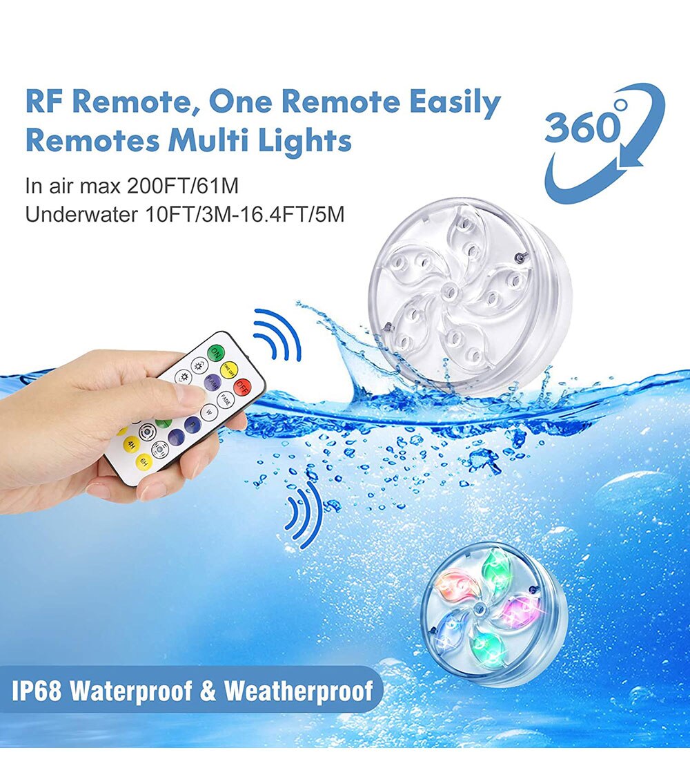 Submersible LED Pool Lights RF Remote Control Diving Light IP68 Waterproof Pond Lights For Aquarium Party Vase Wedding Fountain