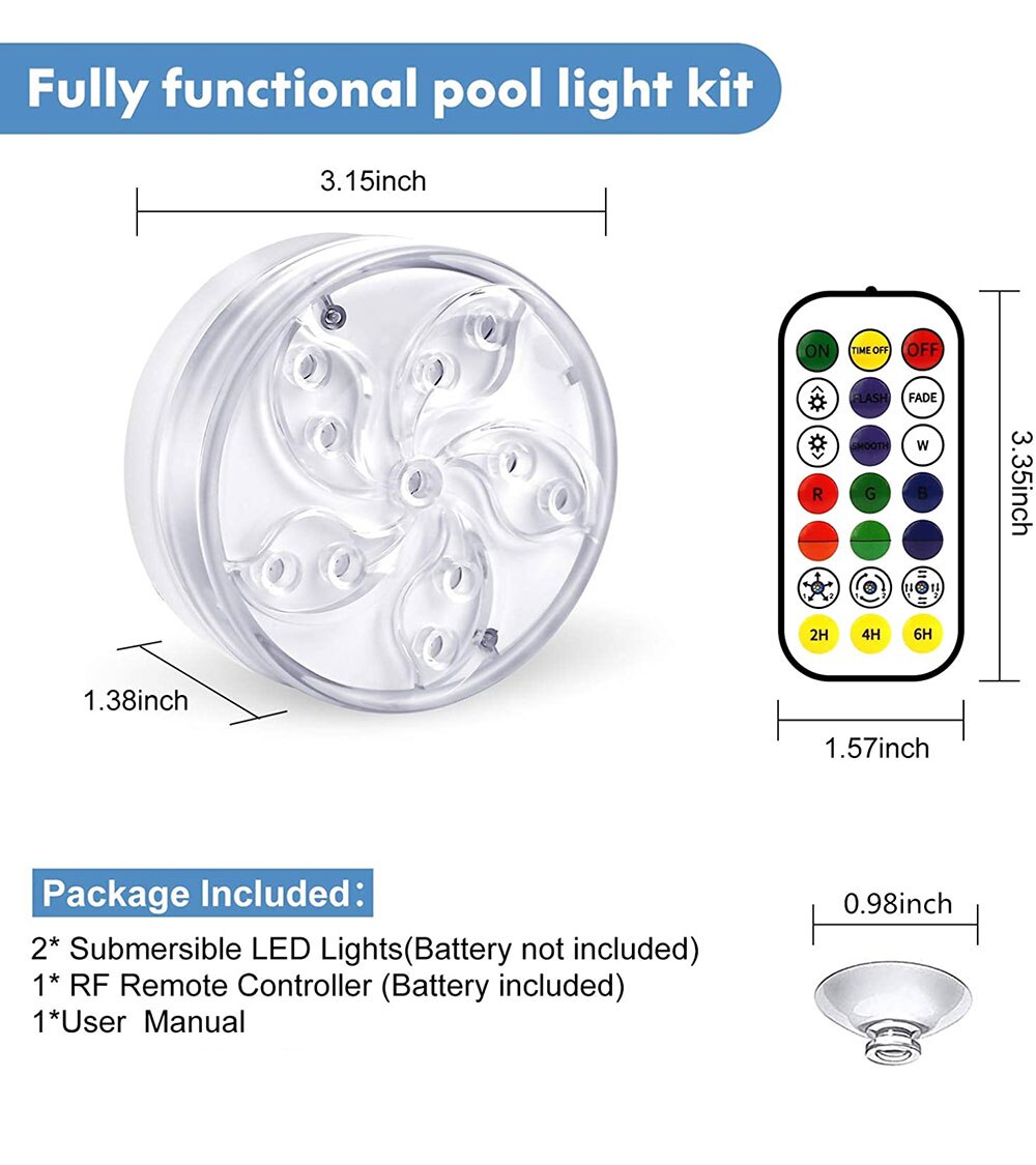 Submersible LED Pool Lights RF Remote Control Diving Light IP68 Waterproof Pond Lights For Aquarium Party Vase Wedding Fountain