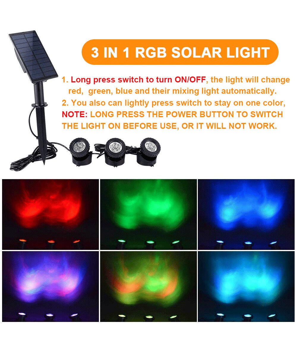 1-To-5 RGB Outdoor Solar Underwater Lights IP65 Waterproof LED Solar Lawn Lights For Swimming Pool Fish Pond Courtyard Lawn