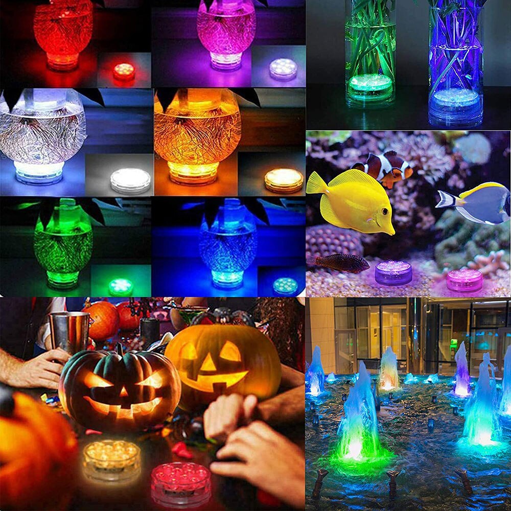 21 key RF Remote Control RGB Submersible LED Lights IP68 Waterproof Underwater Pool Lights Diving Light for Party Vase Fountain