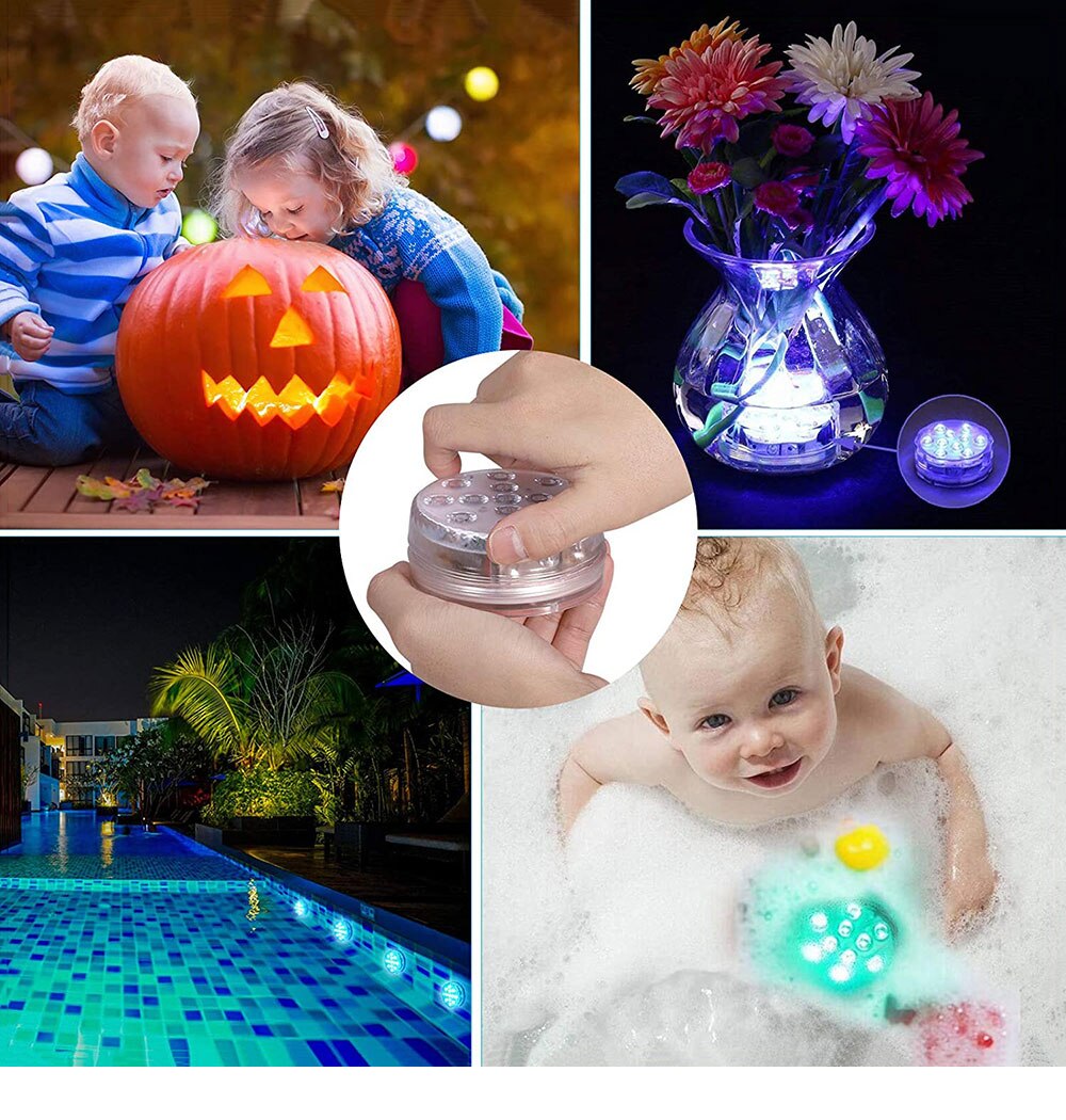 21 key RF Remote Control RGB Submersible LED Lights IP68 Waterproof Underwater Pool Lights Diving Light for Party Vase Fountain