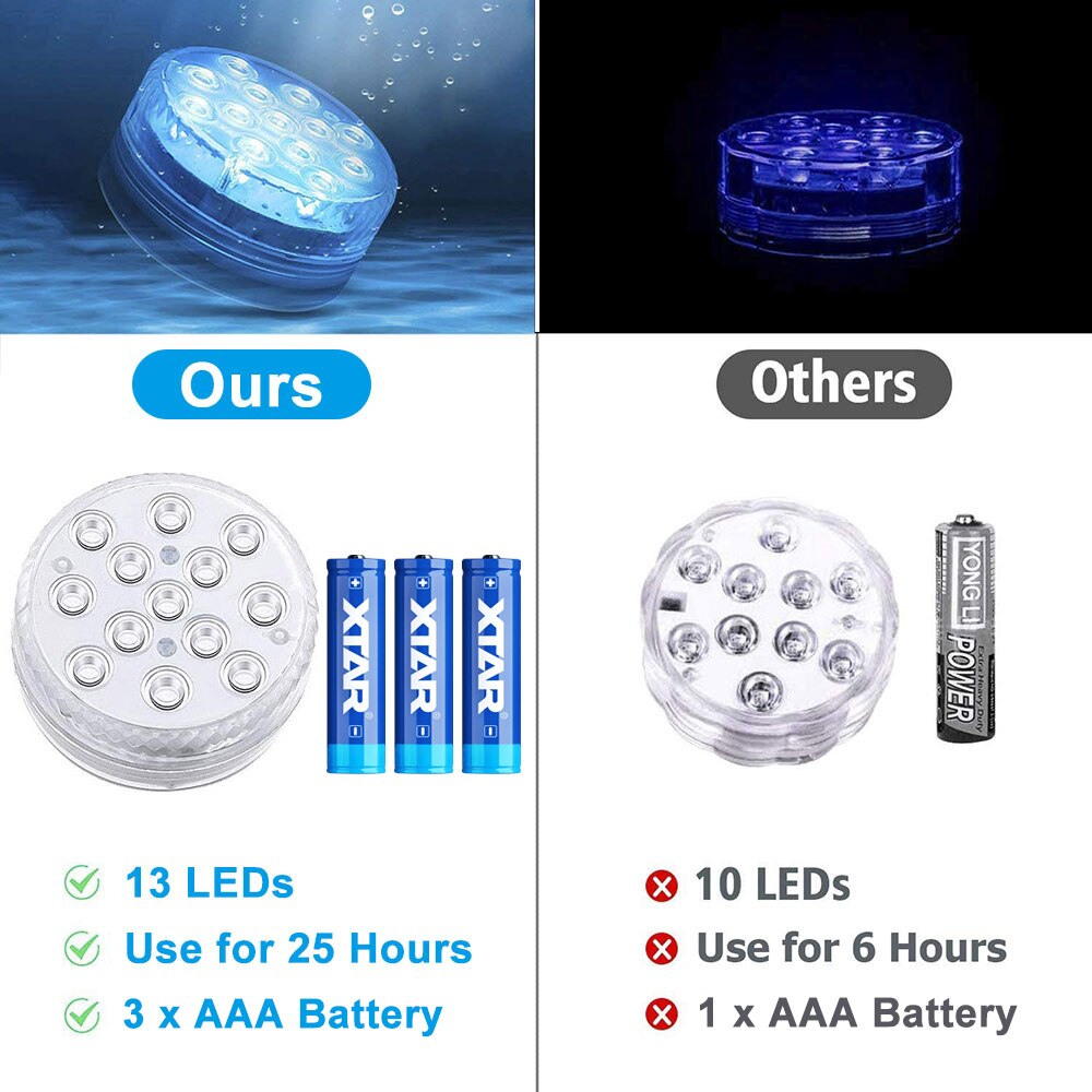 21 key RF Remote Control RGB Submersible LED Lights IP68 Waterproof Underwater Pool Lights Diving Light for Party Vase Fountain