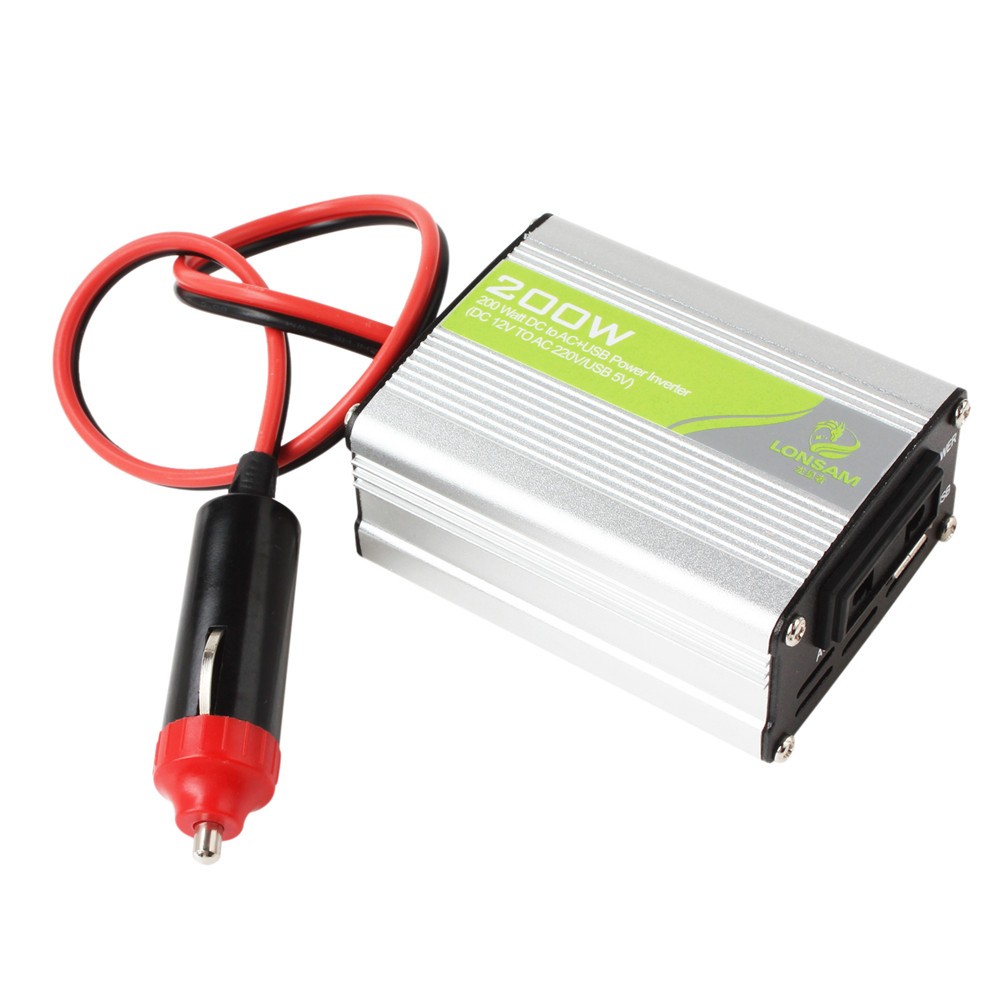 DC 12V to AC 220V 200W Power Adpater Car Auto Automatic Thermal Shutdown Car Power Inverter Adapter Convert USB 5V