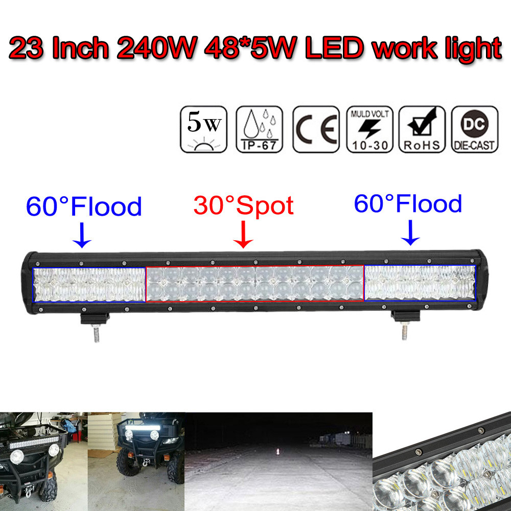 23inch 240W Waterproof IP 68 Spot Flood Combo 5D Lens LED Light Bar Flood Spot Combo Work Lamp SUV ATV 4WD