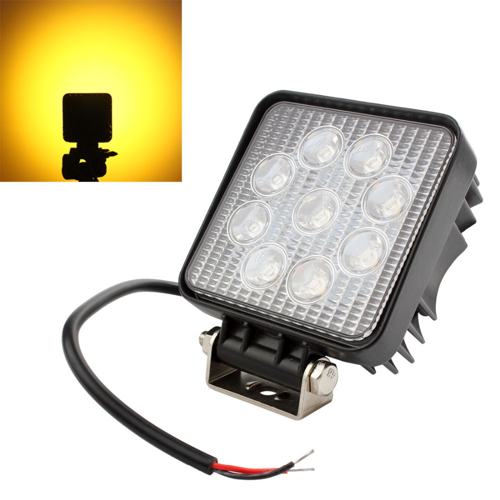 4 27W Square Yellow Light LED Spotlight Car Work Light Lamp Waterproof For Motorcycle Truck Tractor SUV