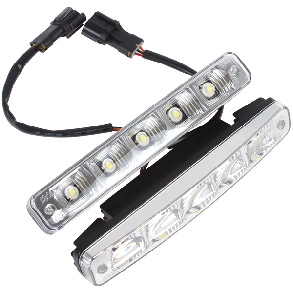 1 Pair Running Light Car Fog Warning Lamp 12V 5W 6500K Super White 5 x 5050 SMD LED Waterproof Daytime With Adjustable Base