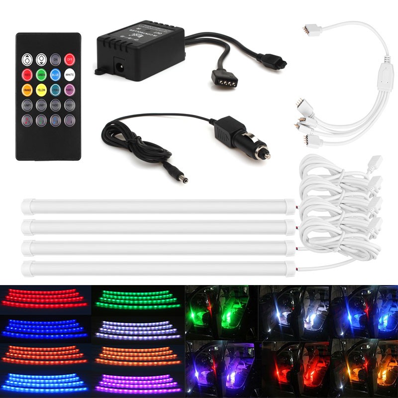 New High Quality 4 PCS DC12V 7 Color Car Styling RGB LED Strip Light Atmosphere Lamps Car Interior Light with Remote control