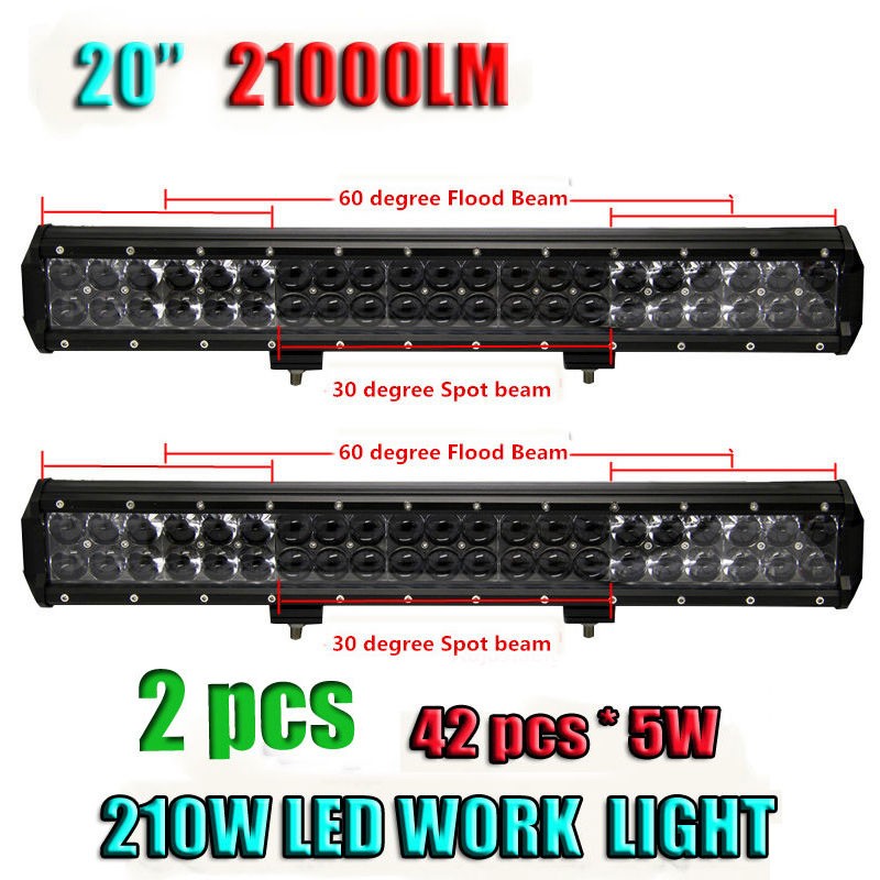 New Super bright 21000LM 2 x 20 210W IF68 Led Light Bar Combo Beam Work Light 4WD Off Road Driving Lamp Pure White 6500K