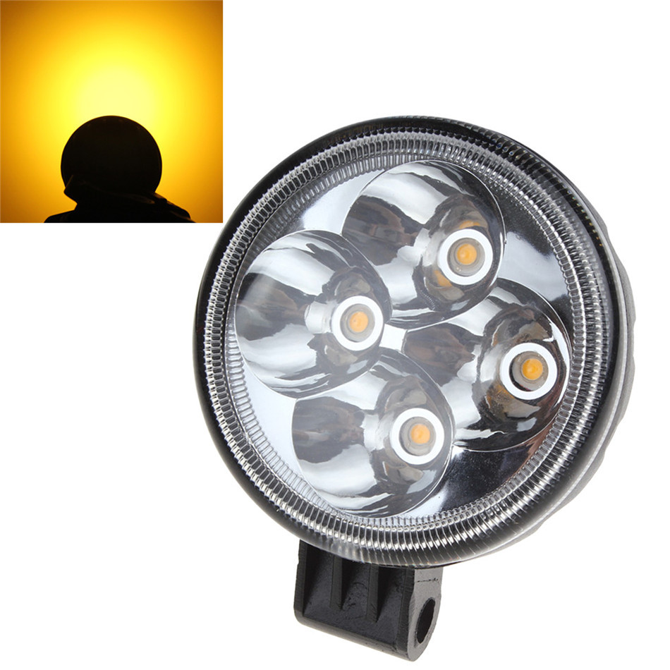 Universal 3 X 2 Inch Waterproof Rounded 12W Yellow LED Light Working Lamp for Automobile SUV Truck Lorry Motorcycle