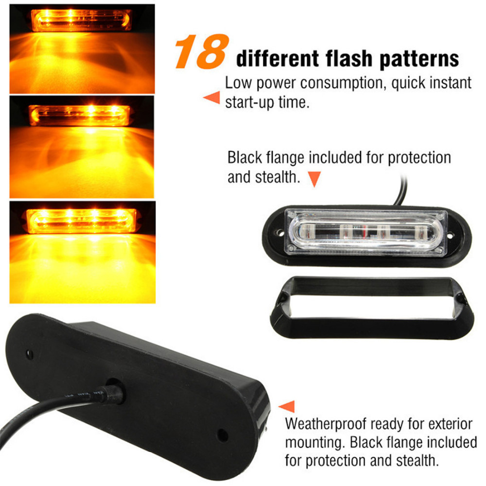 DC 12 24V Multi function 4 LED Waterproof Car Truck Strobe Flash Warning Light Side Maker Light Amber