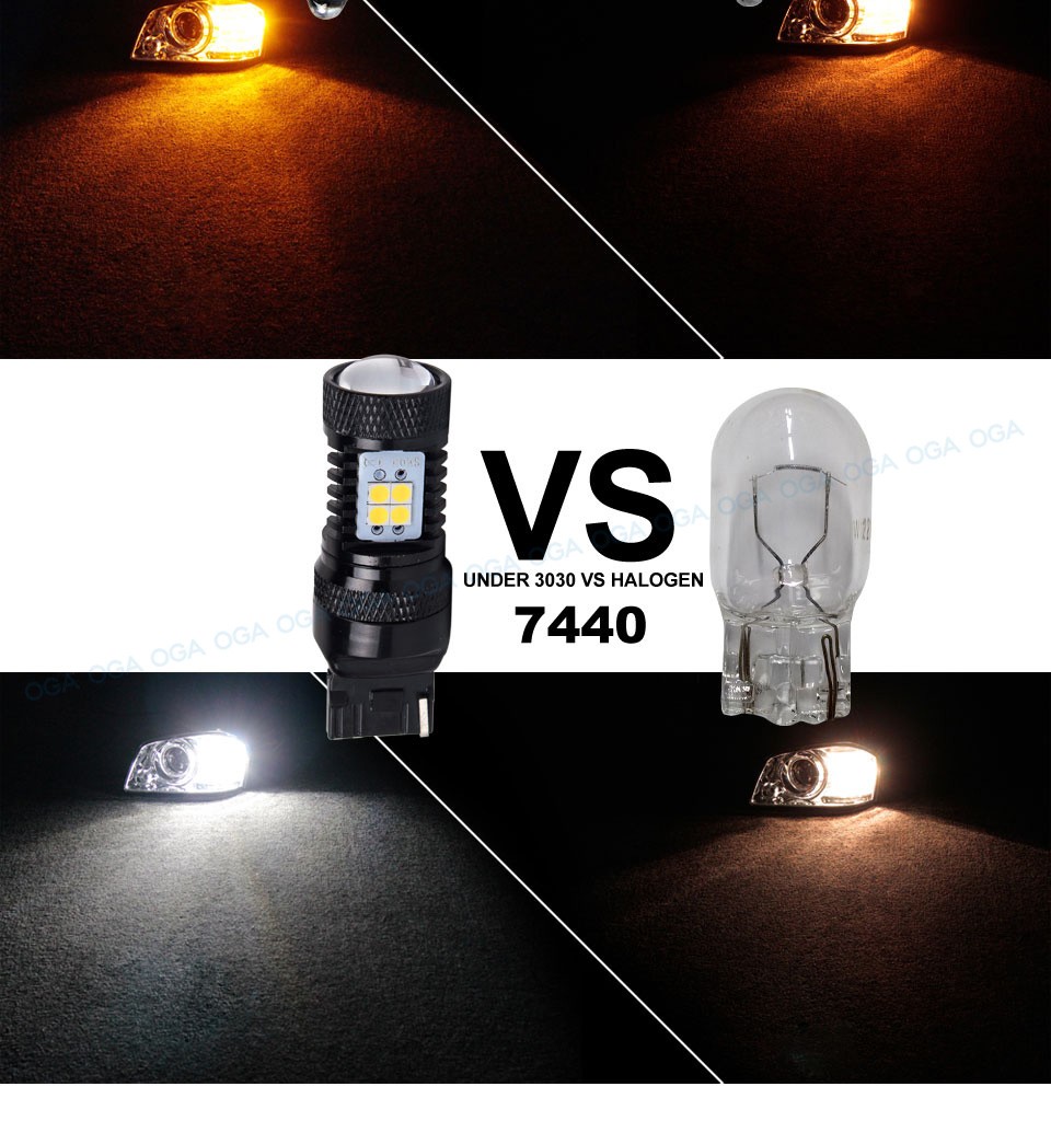 OGA 2PCS 700Lumens Ultra Bright SMD3030 Yellow T20 7440 7443 Car LED Parking Turn Signal Stop Brake Bulb Lamp