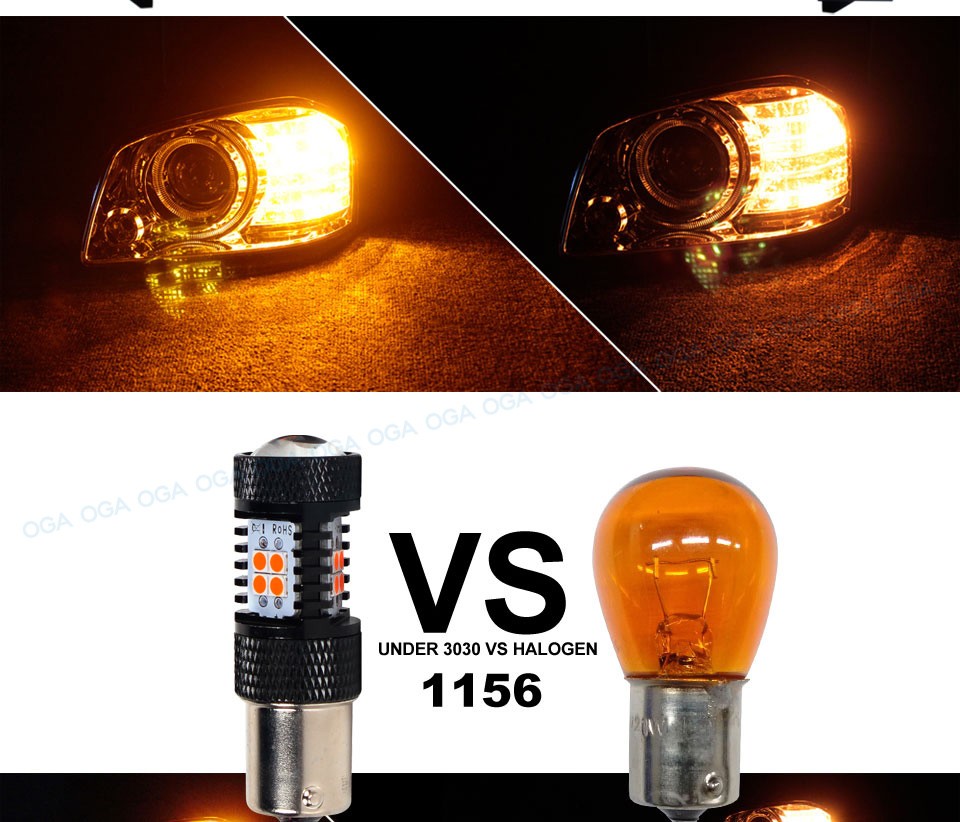 OGA 2PCS 950Lumens Super Bright SMD3030 White 1156 BA15S Car Auto LED Lamp Bulb