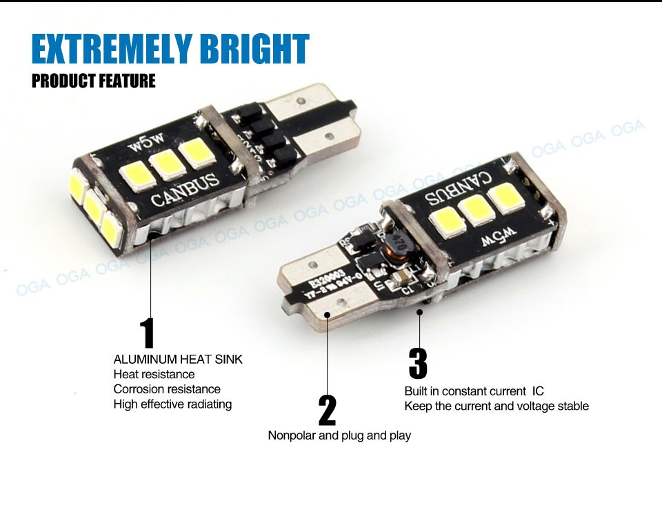 OGA 2 PCS High Power Canbus No Error SMD2835 T10 W5W 168 194 Car LED Clearance Door Reading License Plate Lamp Bulb