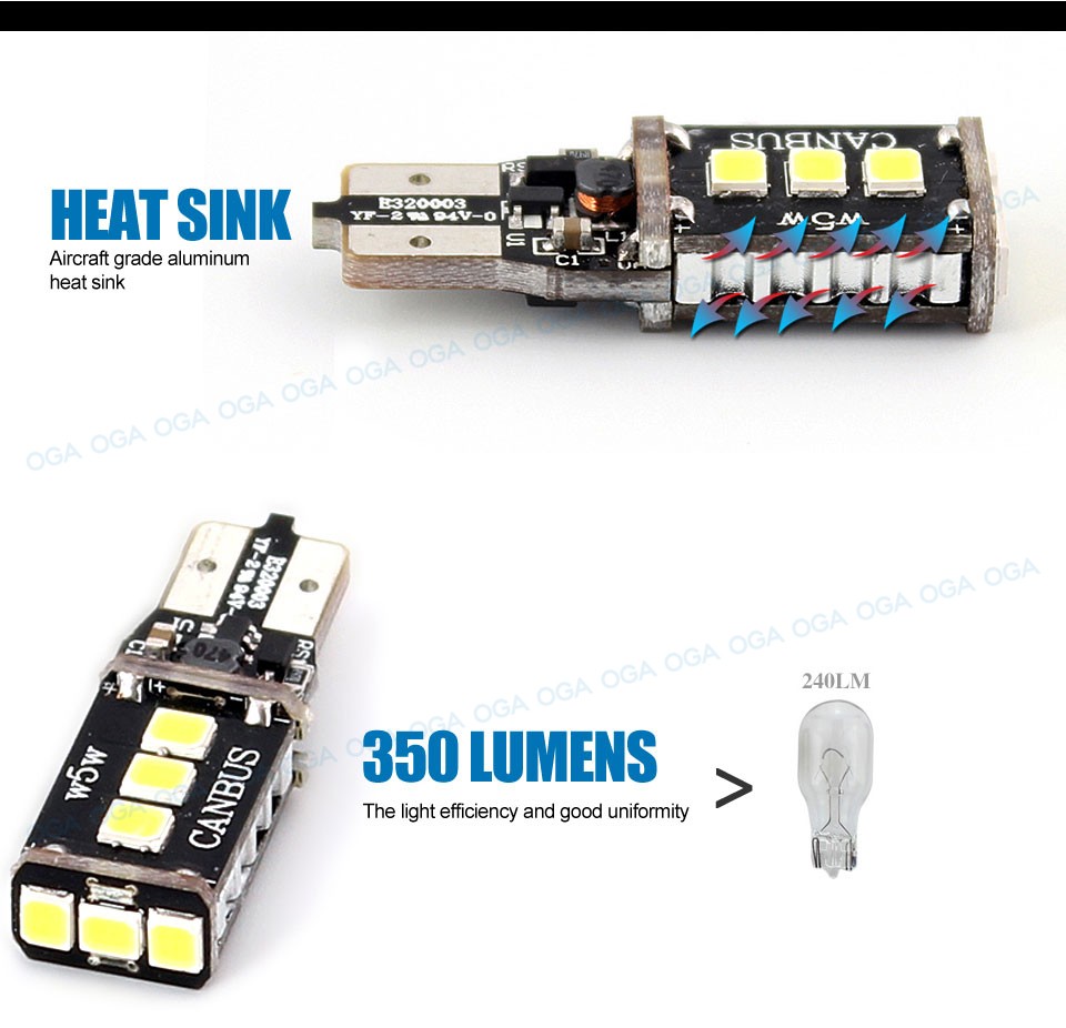 OGA 2 PCS High Power Canbus No Error SMD2835 T10 W5W 168 194 Car LED Clearance Door Reading License Plate Lamp Bulb