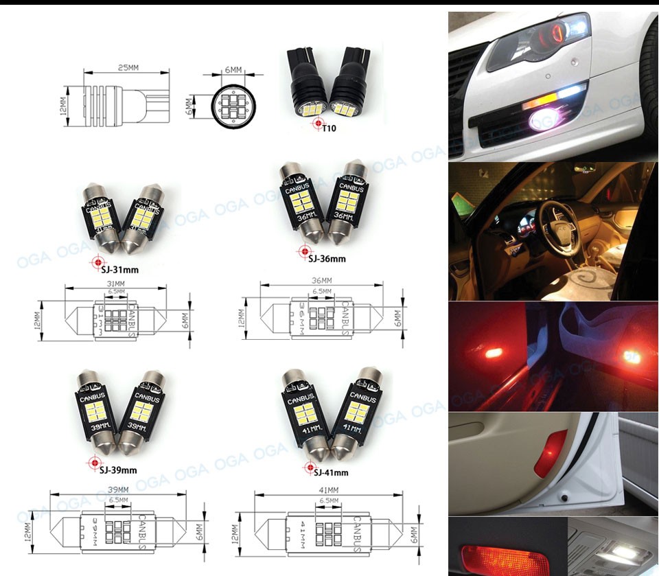 OGA 2 PCS Super Bright Canbus No Error SMD3020 T10 W5W 168 194 Car LED Reading Mirror License plate Width light