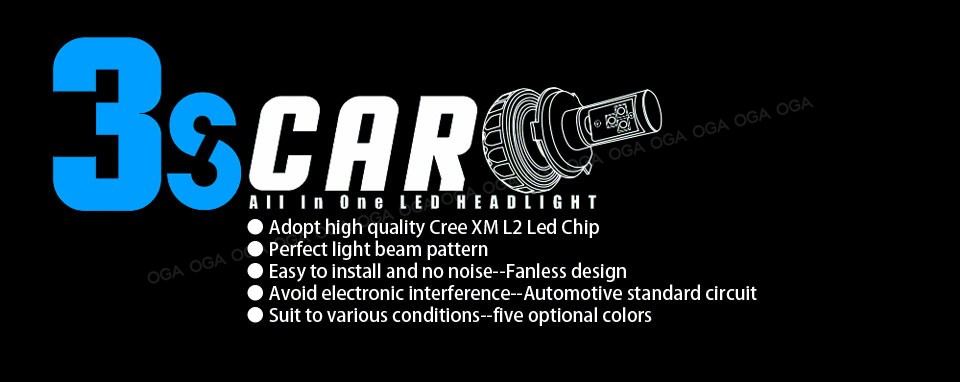 OGA 2PCS H8 H9 H11 LED Headlight Cree LED Chips Auto LED Headlamp Bulbs Car Auto Headlight Fog Driving Head Lights With 5 Colors