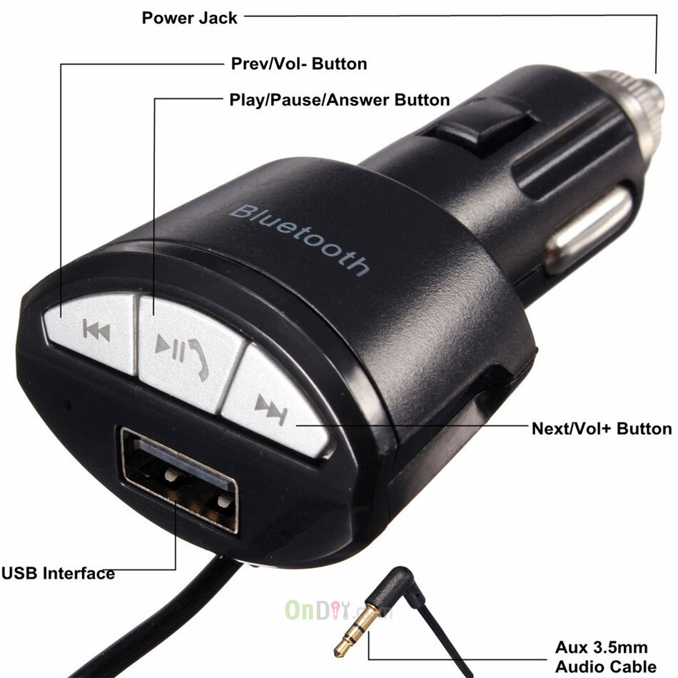 A2DP 3.5mm Car Handsfree Bluetooth AUX Stereo Audio Receiver Adapter USB Charger